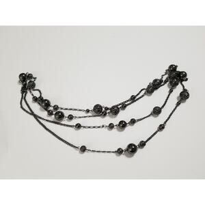 sixty inch black chain and metal beaded necklace n316*
